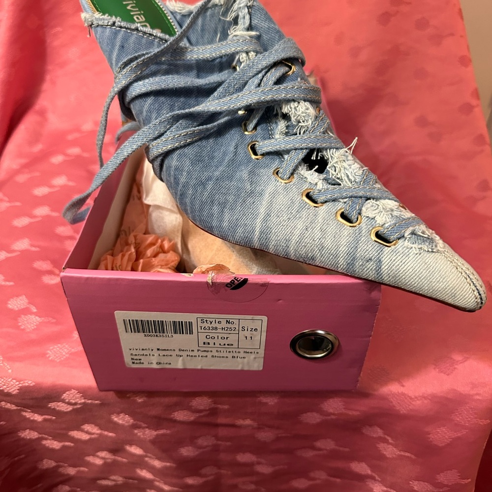 Aquazzura Denim Lace-Up Flats